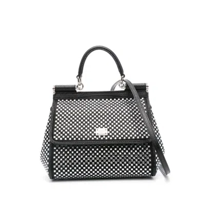 Dolce & Gabbana Sicily Medium Handbag With Crystals In Black