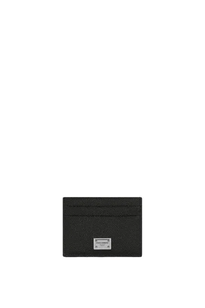 Dolce & Gabbana Black Textured Calf Leather Bi-fold Wallet In Black