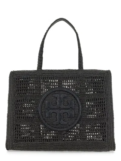 Tory Burch Ella Logo Embroidered Crochet Tote Bag In Black