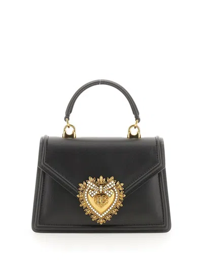 Dolce & Gabbana Small Devotion Molurus Python Skin Top Handle Bag In Black
