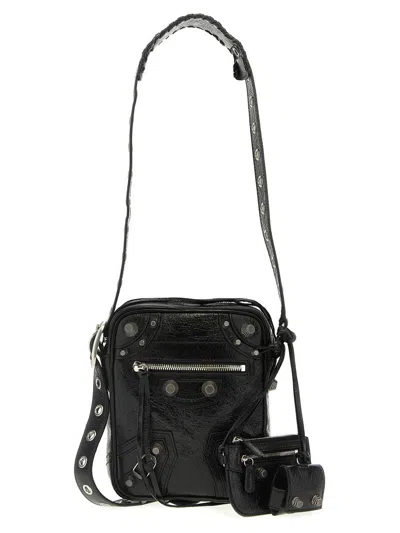 Balenciaga Le Cagole Embellished Textured-leather Messenger Bag In Black