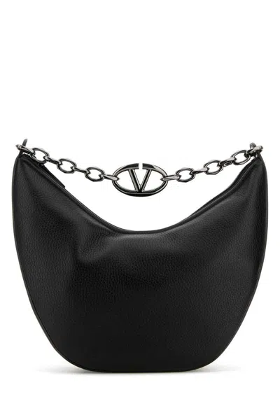Valentino Black Leather Hobo Vlogo Moon Shoulder Bag In Black