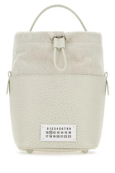 Maison Margiela Women Chalk Leather And Canvas Mini 5ac Bucket Bag In White