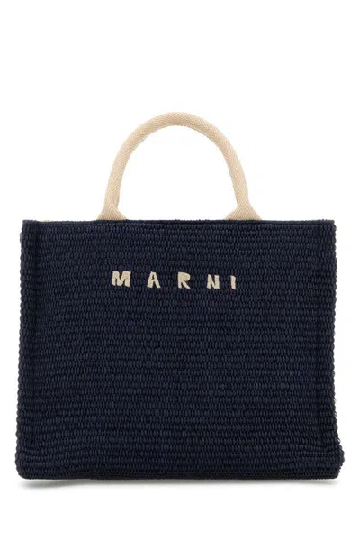Marni Blue Raffia-effect Small Tote Bag In Blue