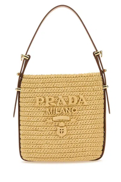 Prada Woven Texture Shoulder Bag With Gold-tone Hardware In Beige O Tan