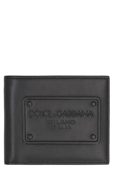 Dolce & Gabbana Small Zip-around Wallet In Calfskin With Raised Logo In Black