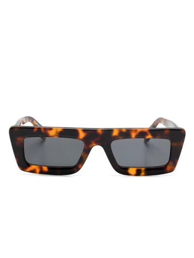 Off-white Curved Tips Rectangle Frame Sunglasses In Havana/dark Grey
