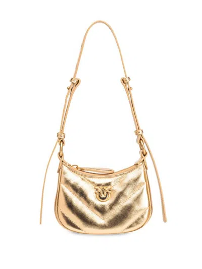Pinko Baby Half-moon Shape Shoulder Bag In Laminated Leather In Gold
