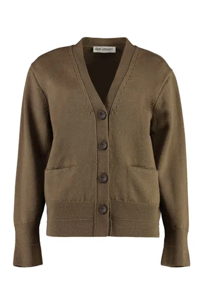 Shop Our Legacy Compressed Merino Wool Cardigan In Brown