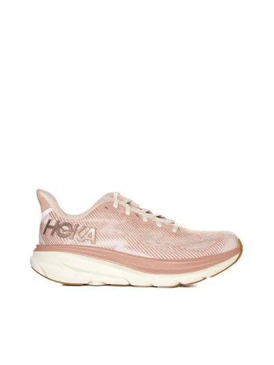 Hoka Clifton 9 Mesh Sneakers In Sandstone/cream
