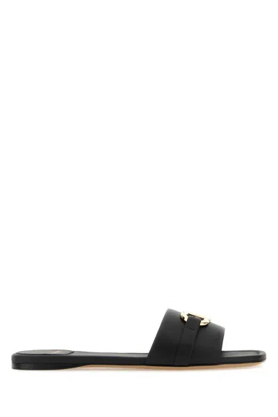 Ferragamo Square Lambskin Sandals Gold-tone Hardware In Black
