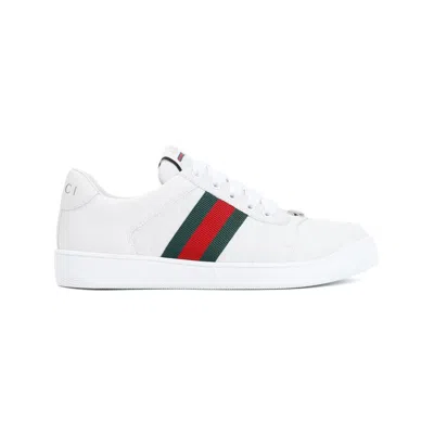 Gucci Leather Sneakers With Lateral Web Band In Beige