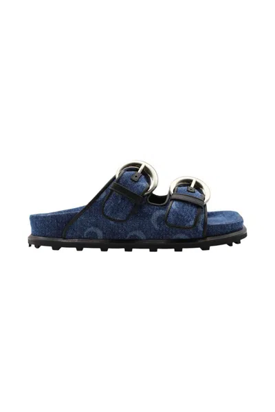 Marine Serre Monogram-print Double-buckle Sandals In Blue