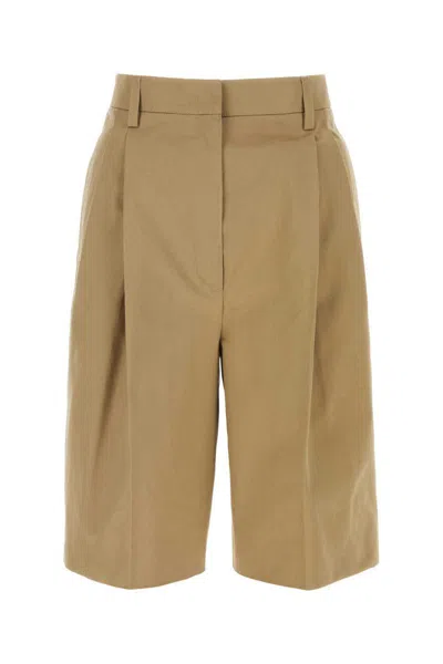 Prada Cotton Bermuda Shorts Front Pleats In Beige O Tan