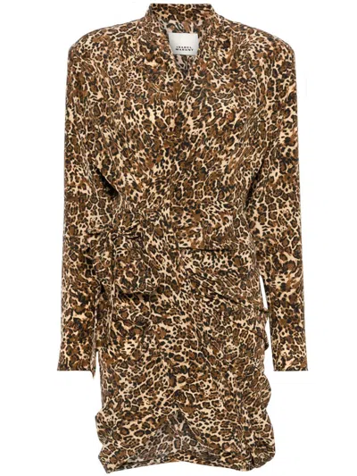 Isabel Marant Cleora Asymmetric Belted Leopard-print Stretch-silk Dress In Multicolor