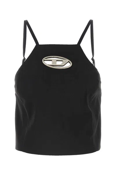 Diesel T-wilight Black Top With Halterneck And Oval D Logo Plaque On The Front In Wool Blend Woman In Black