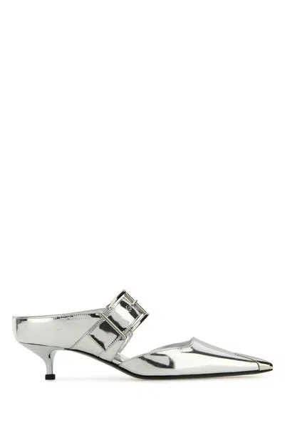Alexander Mcqueen Leather Punk Pumps With 4 Cm Heel Height In Silver