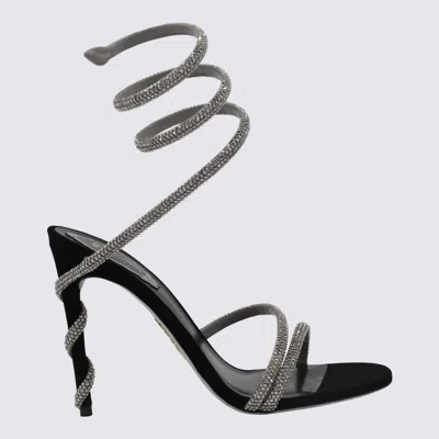 René Caovilla Black And Silver Leather Margot Sandals In Black
