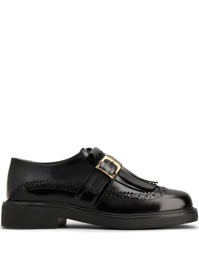 Tod's Monk Strap In Leather With English Dovetail Stitching And Fringe In Black