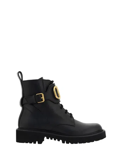 Valentino Go Logo Embellished Leather Ankle Boots In Black