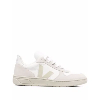 Veja V-10 Leather-trimmed Mesh And Suede Sneakers In White