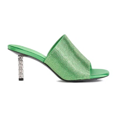 Givenchy G Cube Satin Flat Sandals With Strass In Green