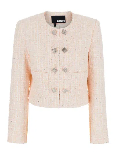 Rotate Birger Christensen Rotate Pink Cropped Jacket With Jewel Buttons In Tweed Woman In Pink