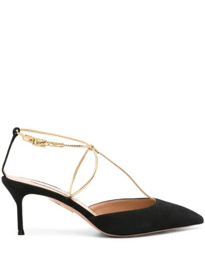 Aquazzura Roman Romance Suede Slingback Pumps In Grey