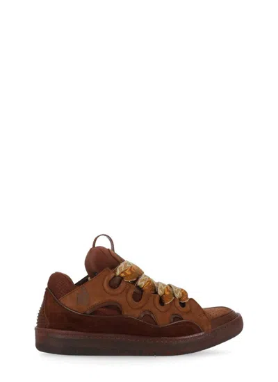 Lanvin Brown Leather Curb Sneakers In Brown