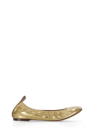 Lanvin Ruched Detail Metallic Ballerina Shoes In Gold