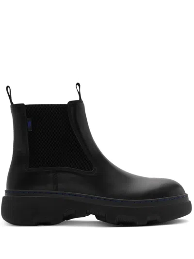 Burberry Leather Creeper Low Chelsea Boots In Black