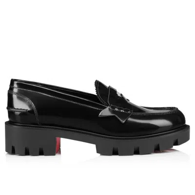 Christian Louboutin Donna Patent Red Sole Penny Loafers In Black/lin Black