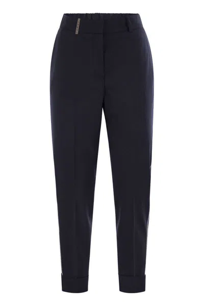 Peserico Women Virgin Wool Blend Trousers With Jewellery In Blue