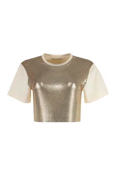 Rabanne Crop Metallic Embellishment Cotton Blend T-shirt In Gold