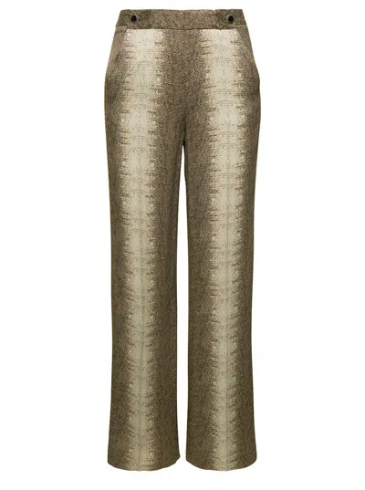 Twinset Twin-set Beige High-waisted Pants With Animalier Print In Viscose In Beige