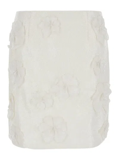 Rotate Birger Christensen Rotate Mini White Skirt With Flowers And Sequins In Fabric In White