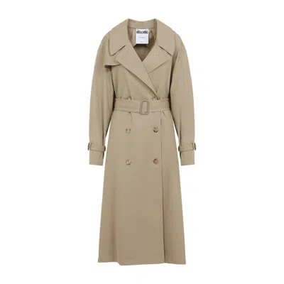 Moschino Cotton Blend Gabardine Long Trench Coat In Beige