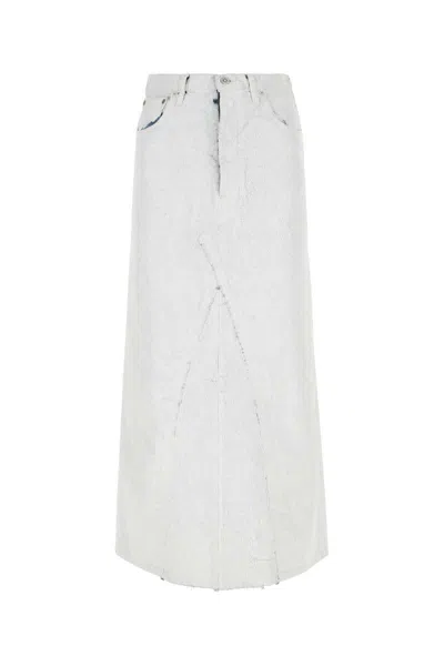 Maison Margiela Coated Denim Long Skirt In White