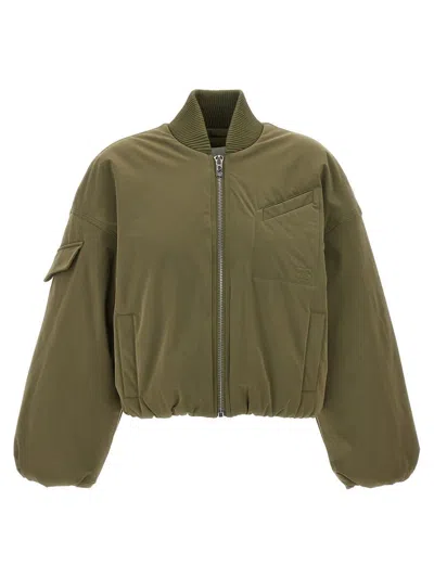 Ganni Green Oversized Bomber Jacket In Twill In Green