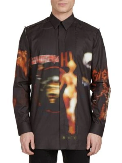Shop Givenchy Columbian-fit Graphic Print Cotton Shirt In Black