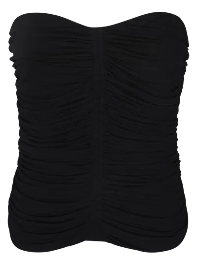 Saint Laurent Strapless Ruched Crepe-jersey Bustier Top In Black