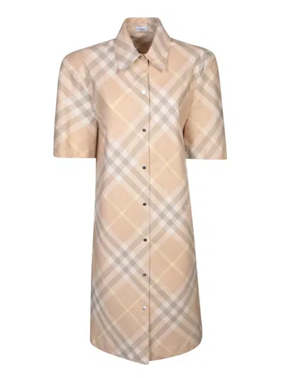 Burberry Signature Check Button-front Shirtdress In Beige