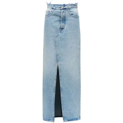 Mm6 Maison Margiela Blue Slit Denim Maxi Skirt In Blue