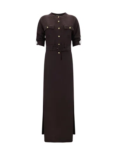 Tom Ford Whitney Chain Stripe Belted Satin Shirtdress In Brown