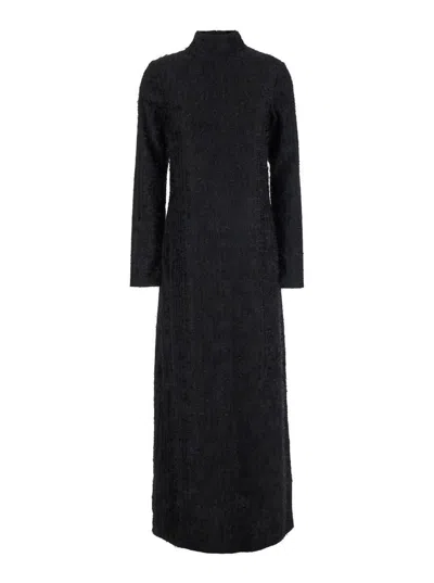 Shop Rohe Black Turtleneck Dress With Fringes All-over