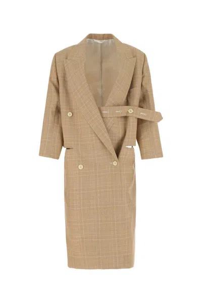 Quira Wool Overcoat With Embroidered Belt And Checks In Printed