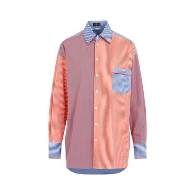 Etro Oversized Striped Cotton Poplin Patchwork-style Shirt In Multicolour