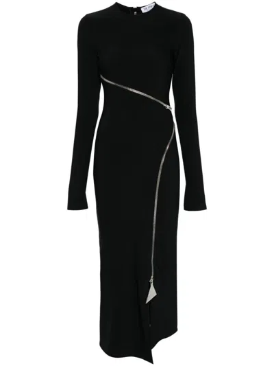 Attico Zip-up Jersey Midi Dress In Black