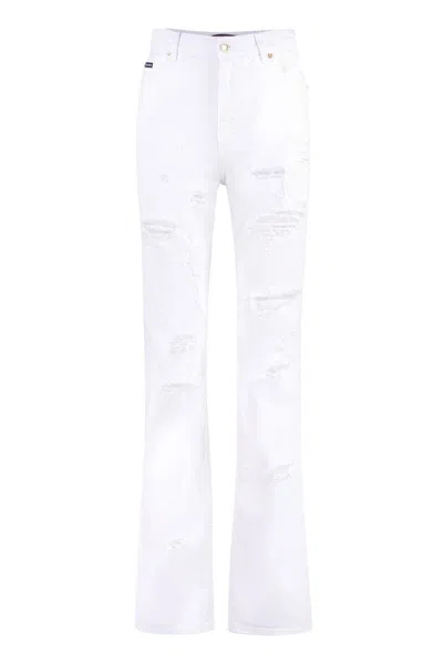 Dolce & Gabbana Destroyed-effect Cotton Denim 5-pocket High-rise Jeans In White