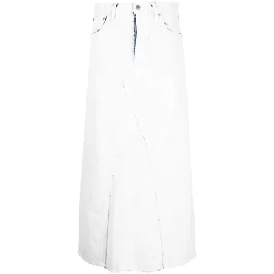 Maison Margiela Coated Denim Long Skirt In White